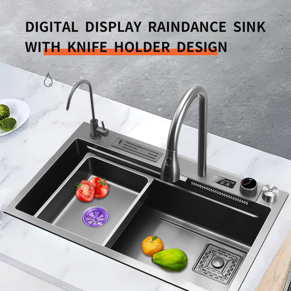 Bliote™ Waterfall Workstation Kitchen Sink Set With Digital Temperatur ...